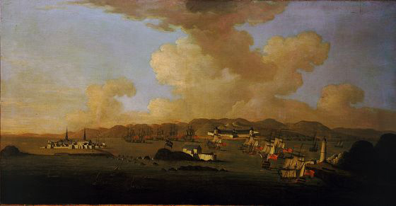 Peter Monamy The British fleet advances on the Fortress of Louisbourg en route to victory in the 1745 Siege of Louisbourg.